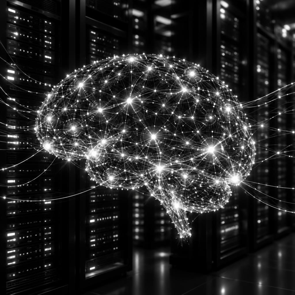 Glowing neural network representing artificial intelligence